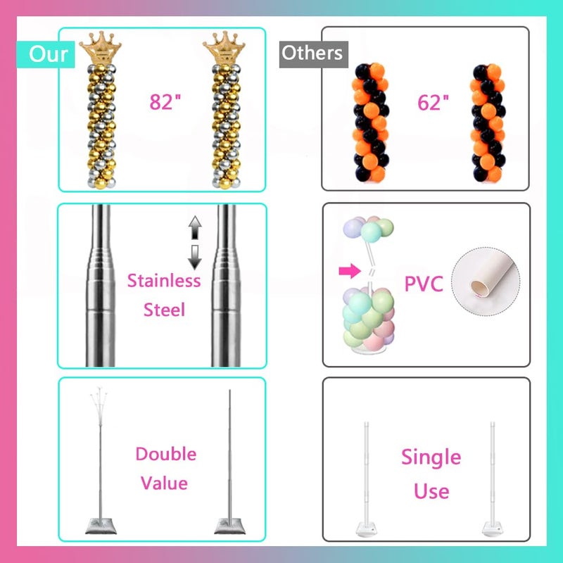 Decojoy 4 Set Balloon Stand Kit, 9 Feet Adjustable Balloon Arch for Floor, Ballon Column Tower with Weights Base and Pole, Metal Backdrop Stands for Parties, NO Need Helium Tank for Balloons - Image 2